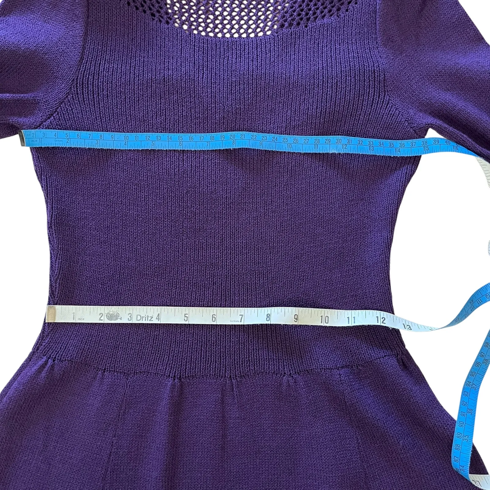 St John Vintage Plum Purple Santana Knit Wool Long-Sleeve A-Line Midi Dress - Image 9