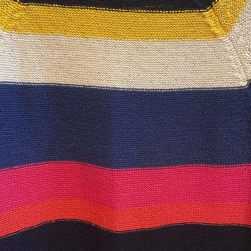 Chaps L/S Cotton Blend Bold Stripe Navy Yellow Pink Cream Knit Sweater SMALL - Image 2