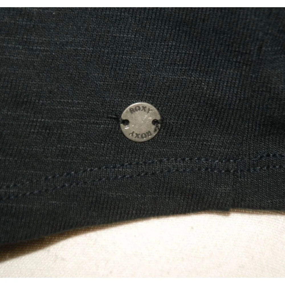 Roxy Black Cropped Knit Rib Top Size L Short Ruffle Sleeve Ruched Tie Up V-Neck - Image 7