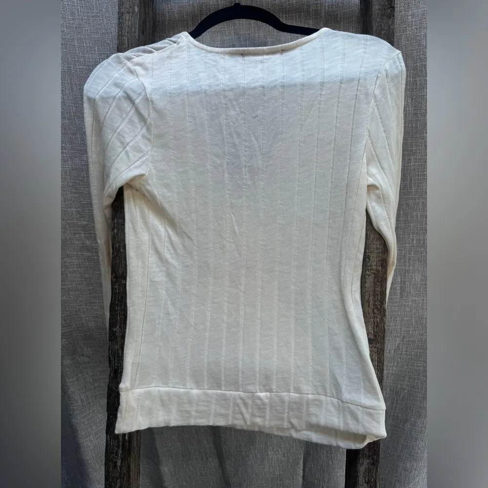 New Sanctuary Polina ballerina ballet-core ribbed surplice faux-wrap small cream - Image 5