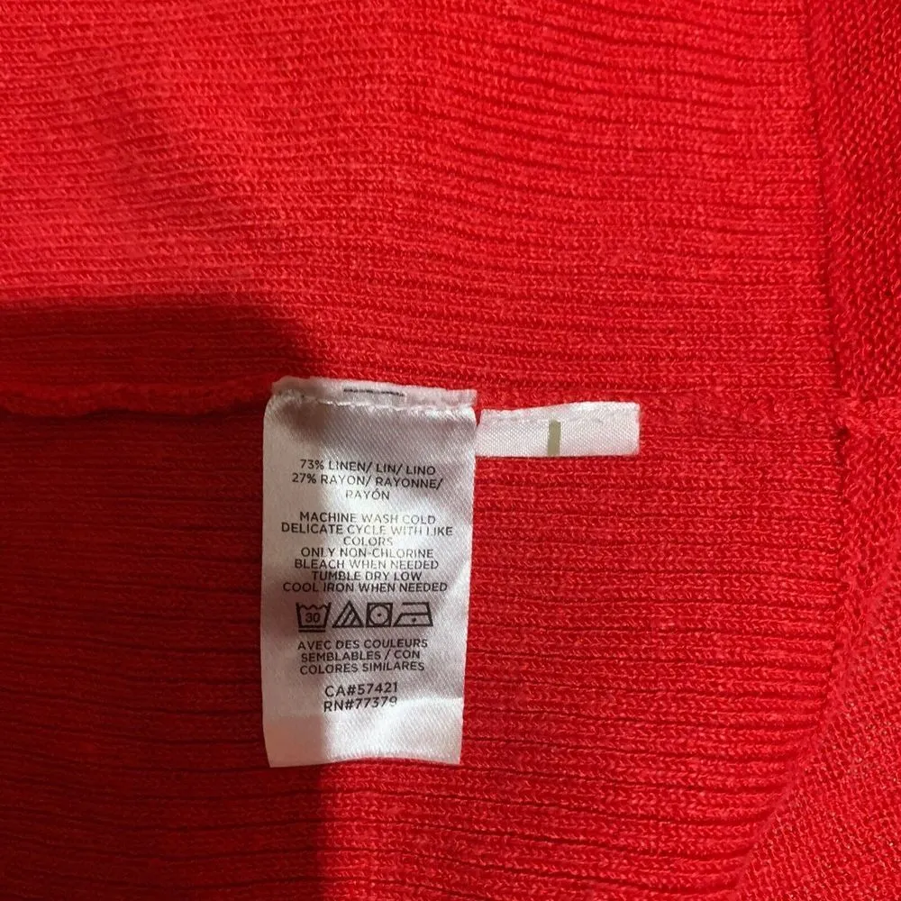 Ann Taylor Womens Size Small Red Linen Blend Open Cardigan Sweater - Image 6
