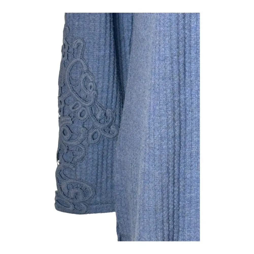 Soft Surroundings Shirt Women XS Blue Ribbed Knit Lace Crochet Sleeves Tunic Top - Image 7