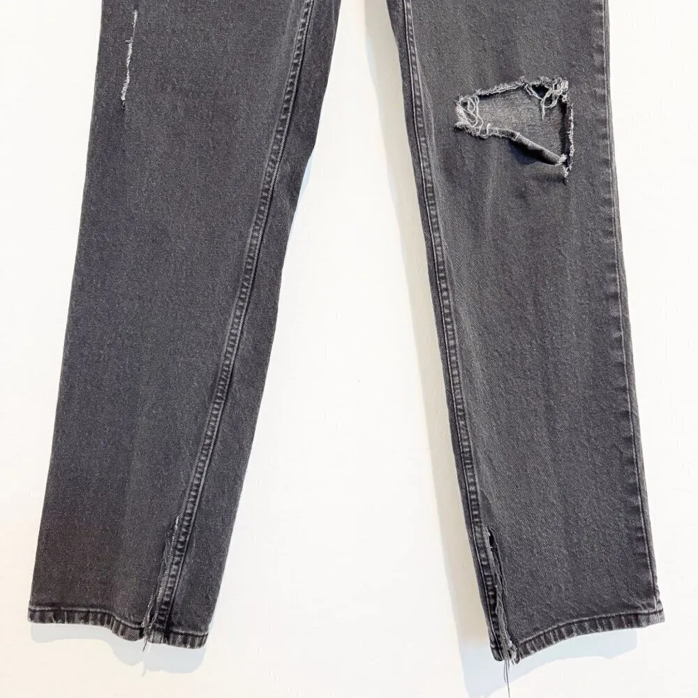 H&M Vintage High Rise Straight Leg Distressed Jeans Split Hem Faded Black Size 8 - Image 3