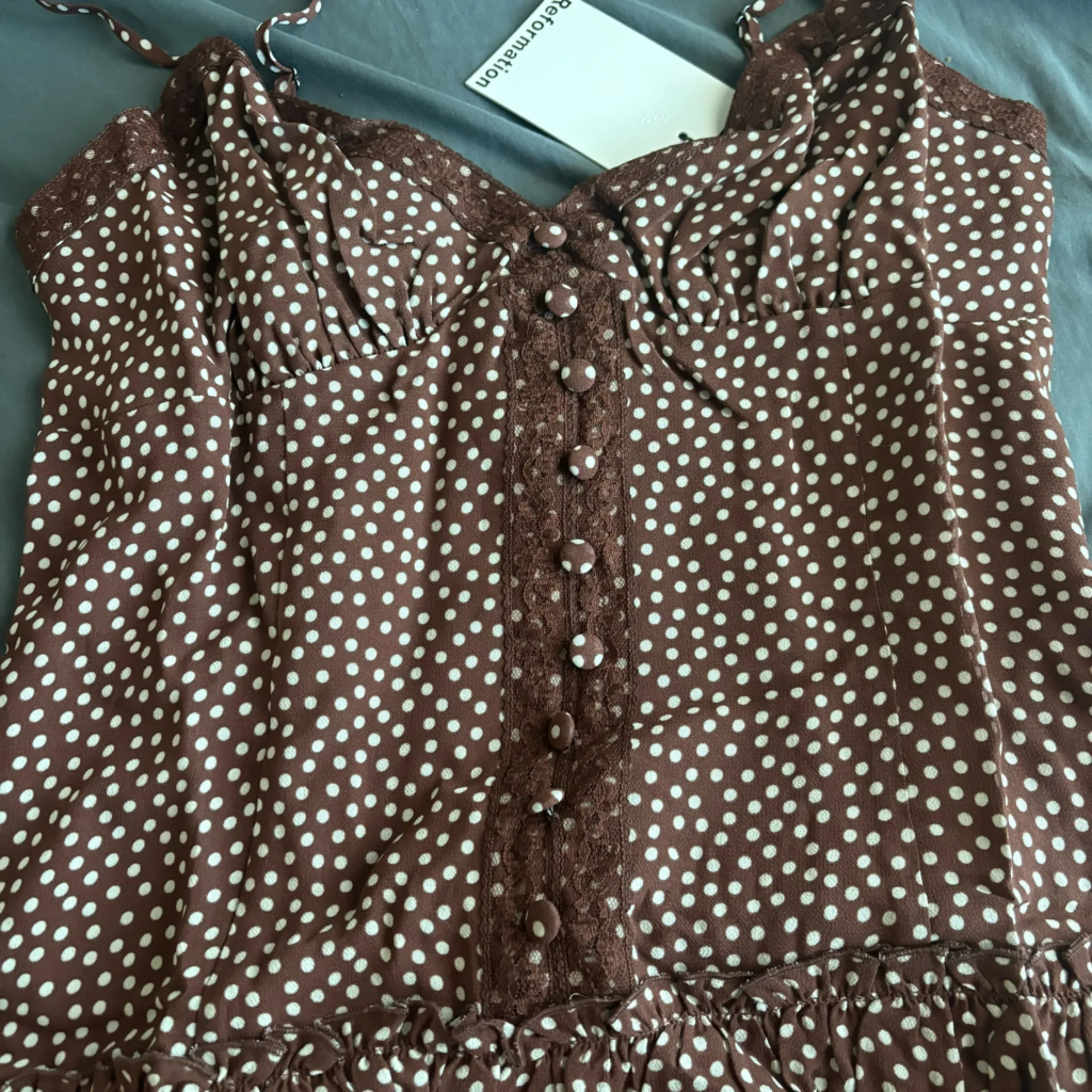 Reformation Brown Polka Dot Dress - Image 2