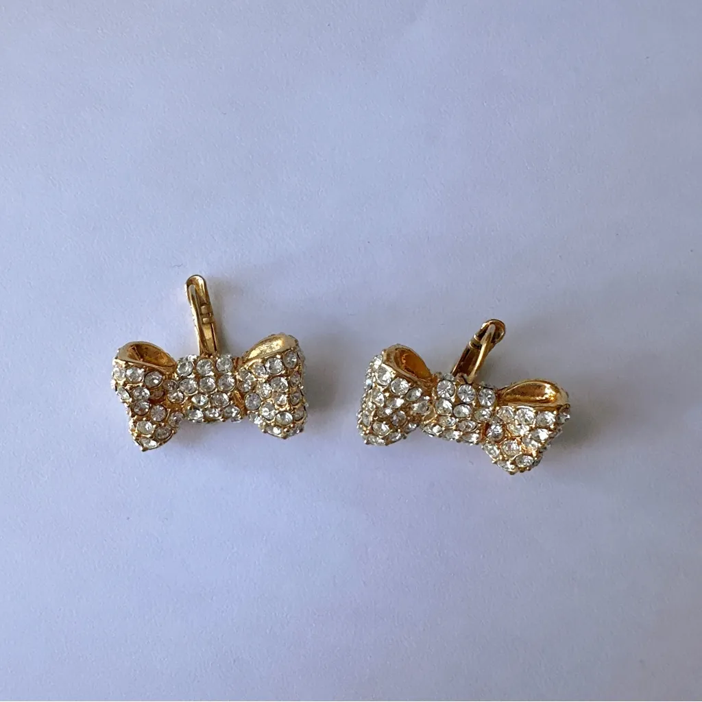 Kate Spade Sparkling Bow Earrings, Gold and Rhinestone Earrings - Image 2