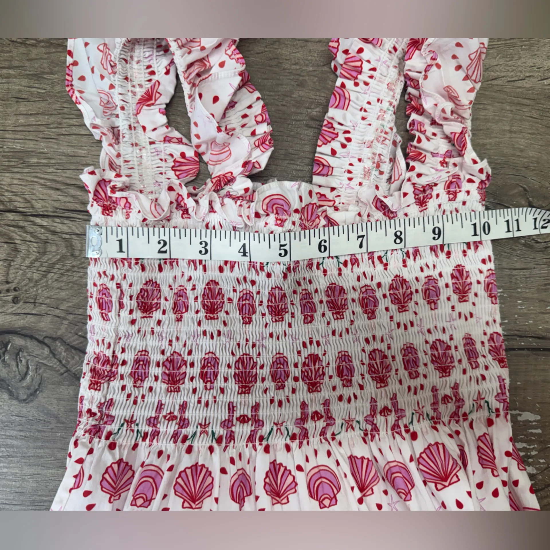 Hill House Ellie Nap Dress XXS Smocked Square Neck Mermaid Shell Print Cottage - Image 5