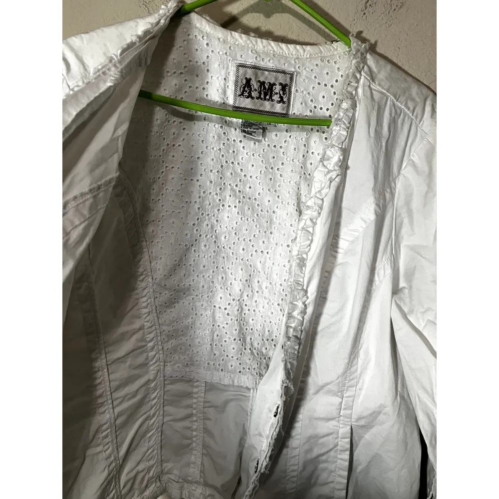 AMI Women’s White Cotton Jacket 1X eyelet cotton ruffle cottagecore prairie Size XL - Image 6