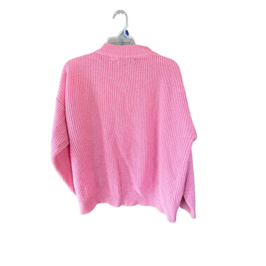 Society Coral Pink Chunky Knit Cropped Sweater Mock Neck Oversized Y2K L/XL - Image 6