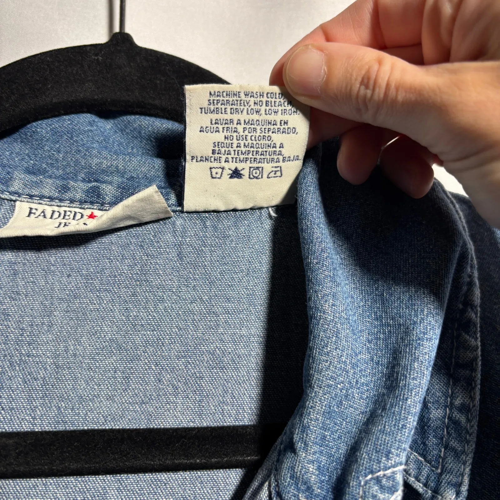 Vintage Faded Glory Denim Button Up Midi Shirt Dress Blue Short Sleeve VTG Sz 16 - Image 4