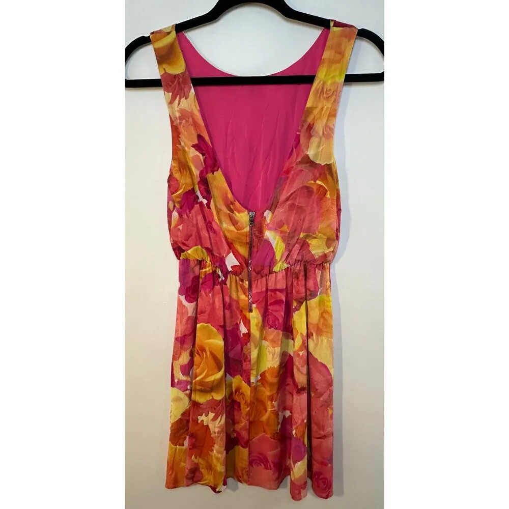 Alice + Olivia Watercolor Floral Silk Sundress Size XS Pink Yellow Coquette - Image 8