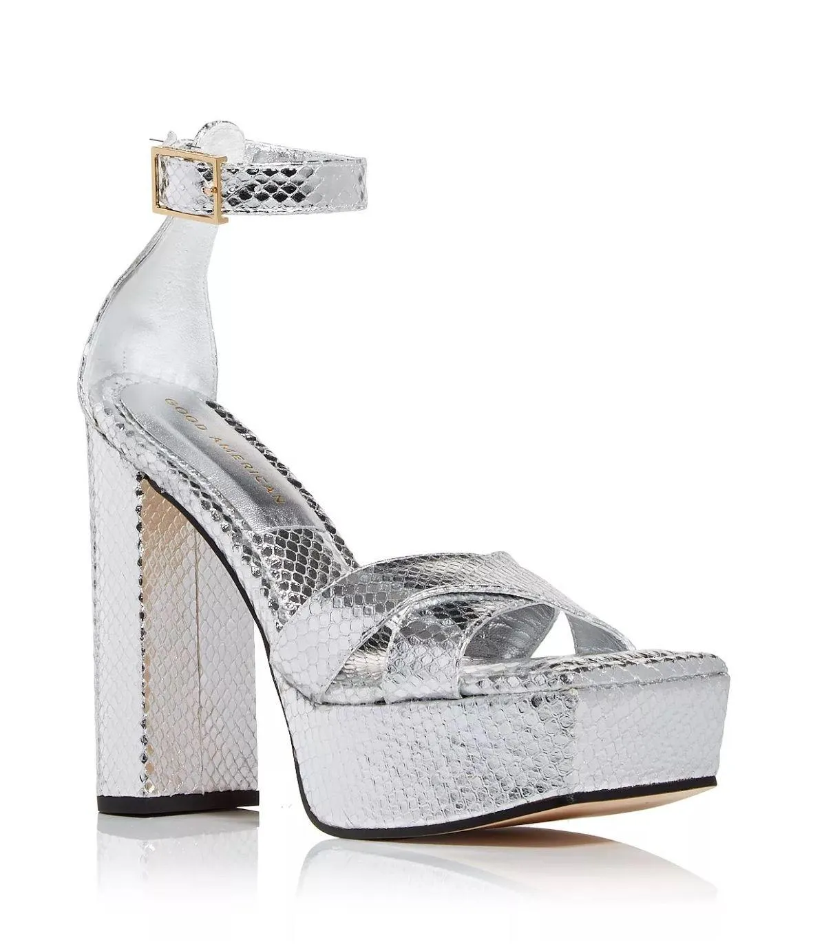 SNAKE EMBOSSED PLATFORM HIGH BLOCK HEEL SANDALS size 7.5 - Image 2