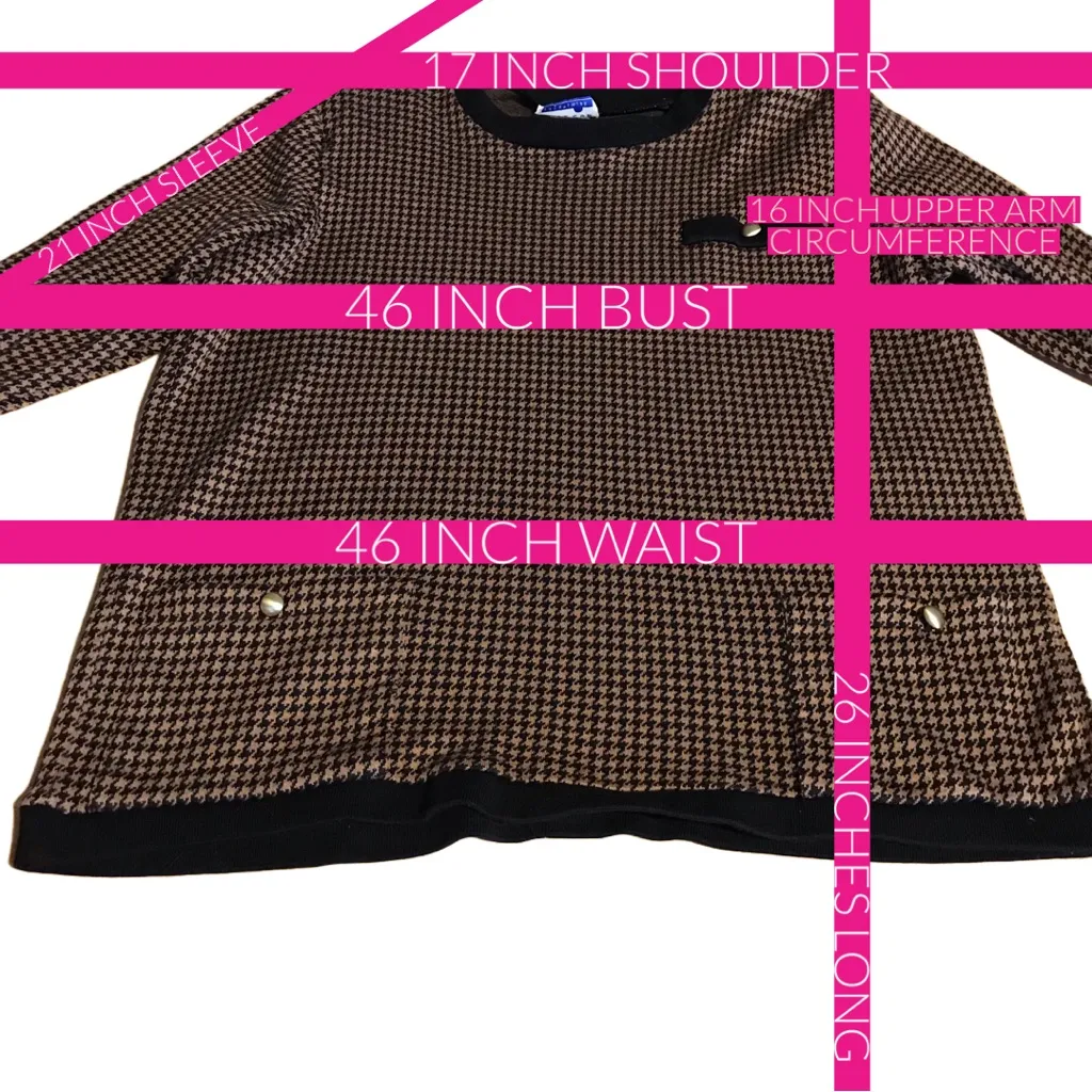 VINTAGE 1990'S CAPE COD SPORTSWEAR BROWN & BLACK HOUNDSTOOTH SWEATER (18/20) Size 18W - Image 10