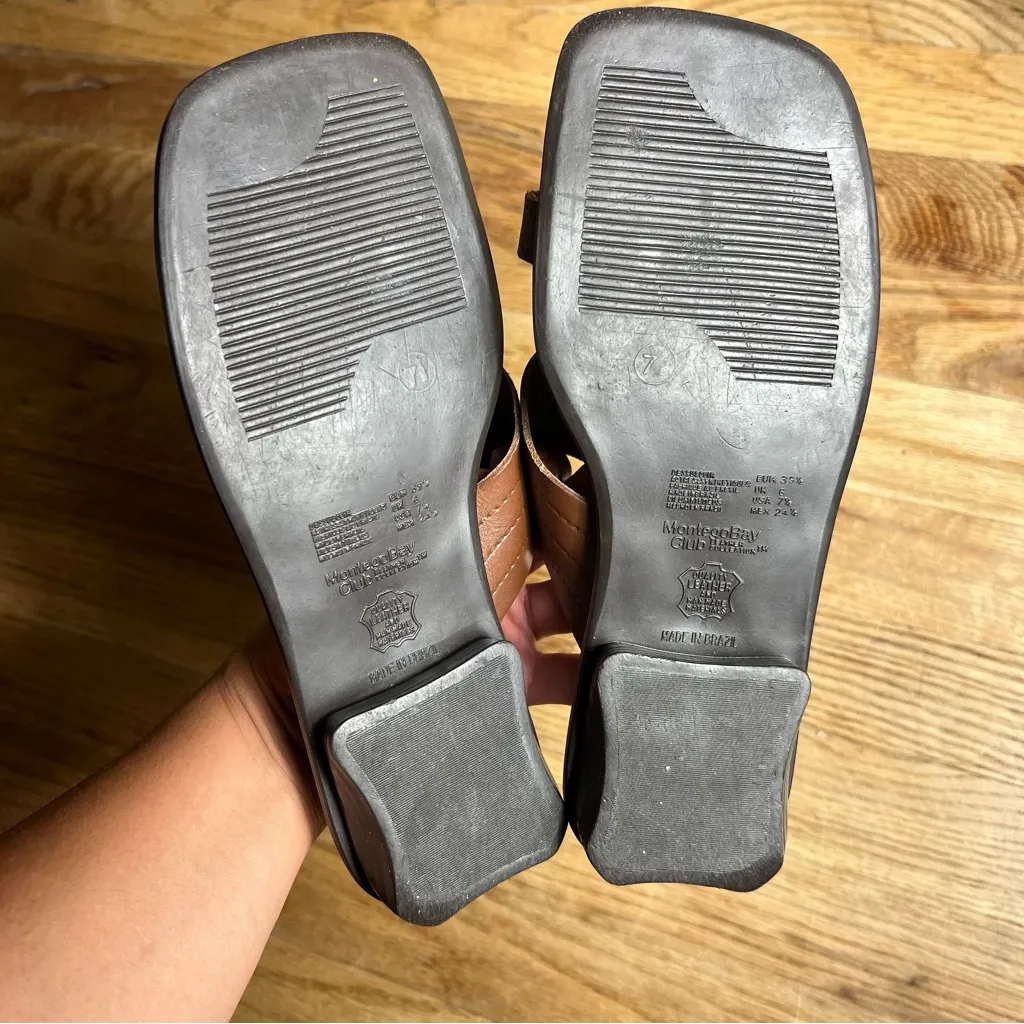 Montego Bay Club women’s Brown leather Sandals with Perforated Detailing 7.5 - Image 8