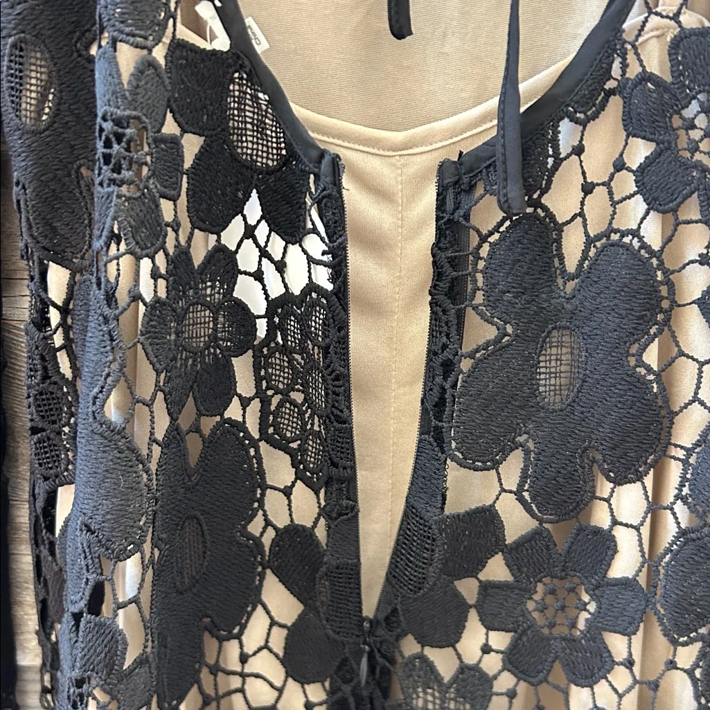 En Crème Black Crochet Bell Sleeve Open Back Mini Dress Size Medium NWT - Image 6