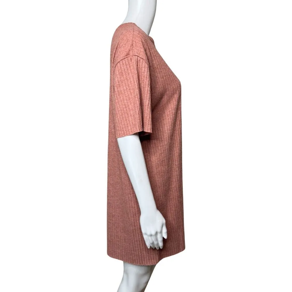 Zara Dress Womens Small Pink Ribbed Knit T-Shirt Dress Casual Neutral Minimalist - Image 2