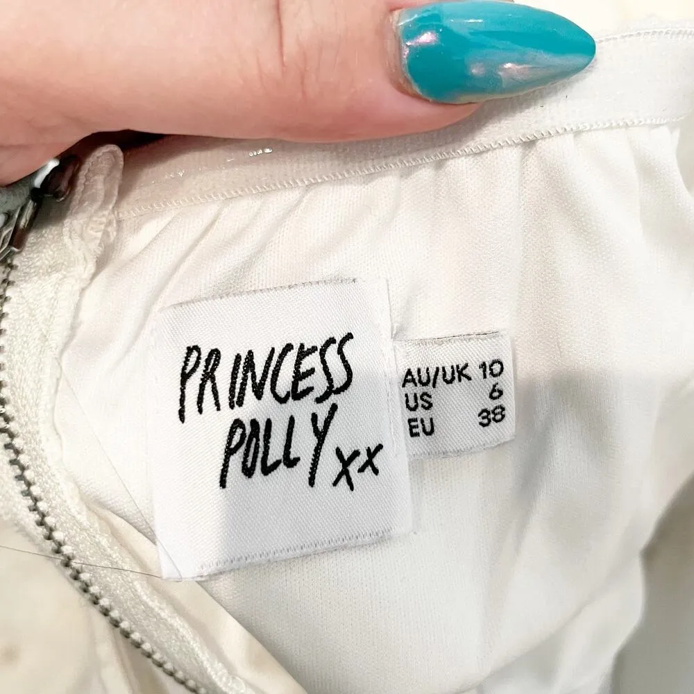 Princess Polly Hunter Mae Strapless Ruched Frill Short Romper White 6 - Image 3