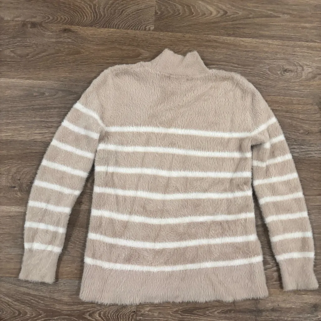 Bailey 44 Women’s Soft Fuzzy Pullover Sweater – White Beige Striped Cozy - XS - Image 2
