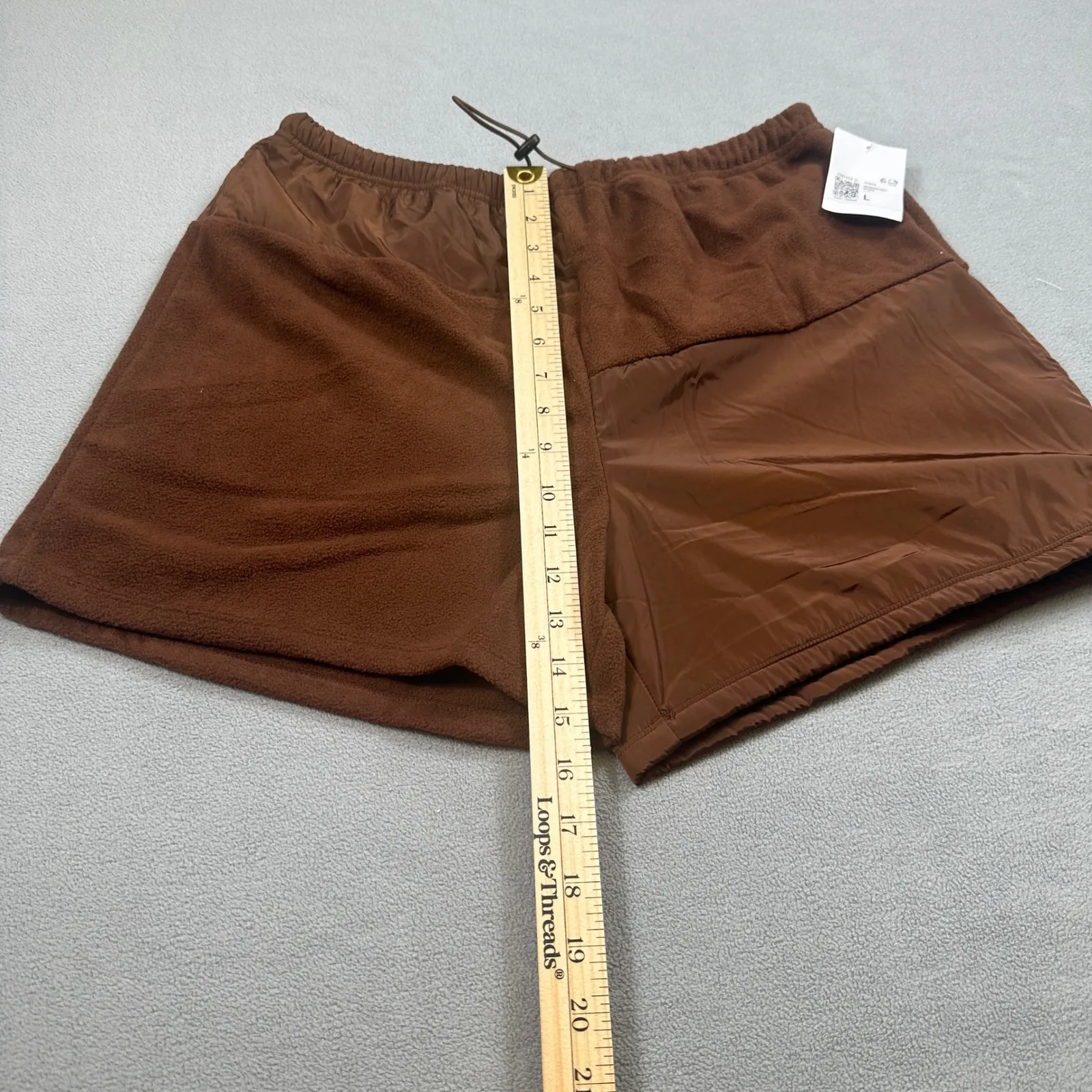 NWT Forever 21 Shorts Womens L Brown Bermuda Knit Lounge Fleece Font Drawstring - Image 5