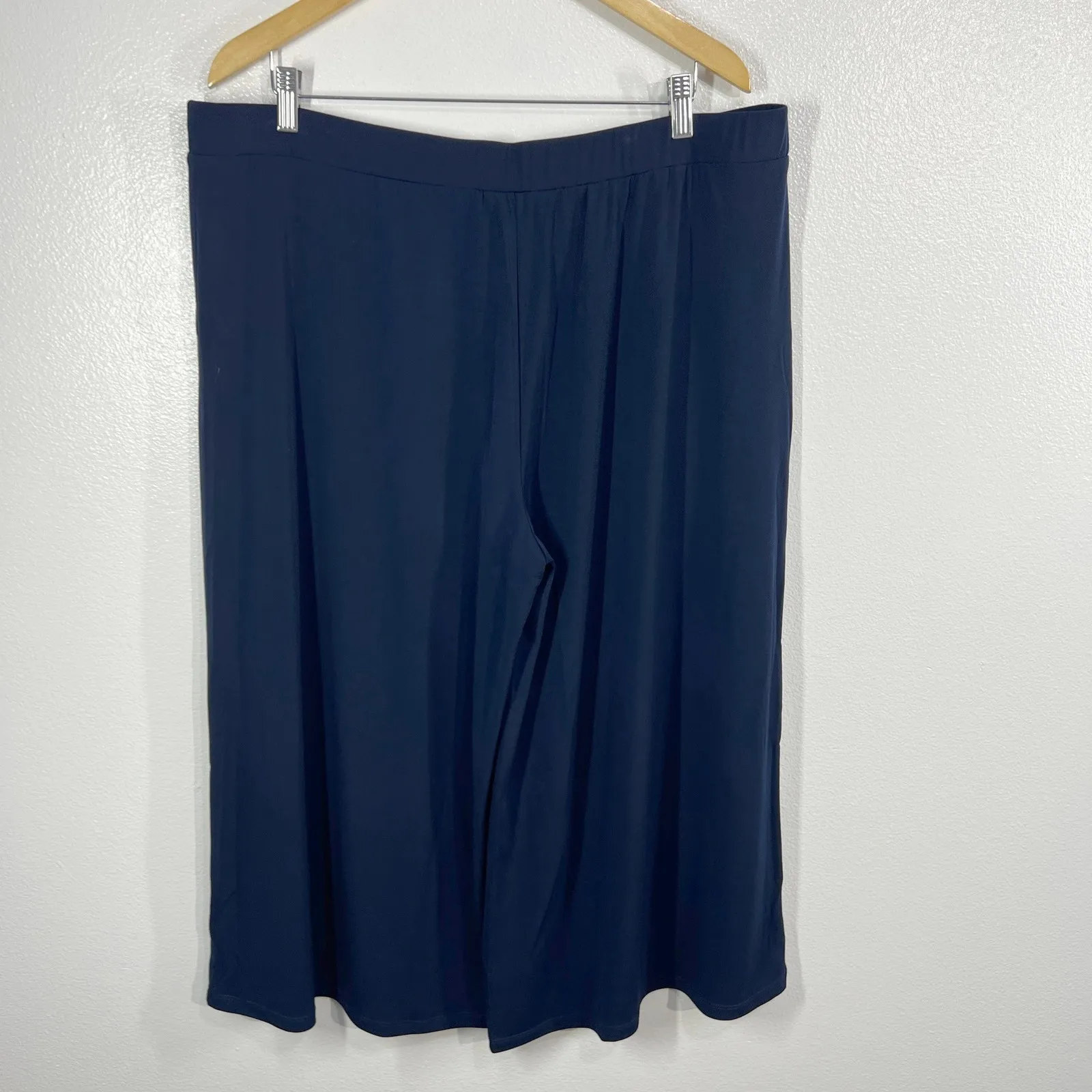 Susan Graver Everyday Wide Leg Crop Pants XL Navy Blue Cold Liquid Knit Pull-On - Image 6