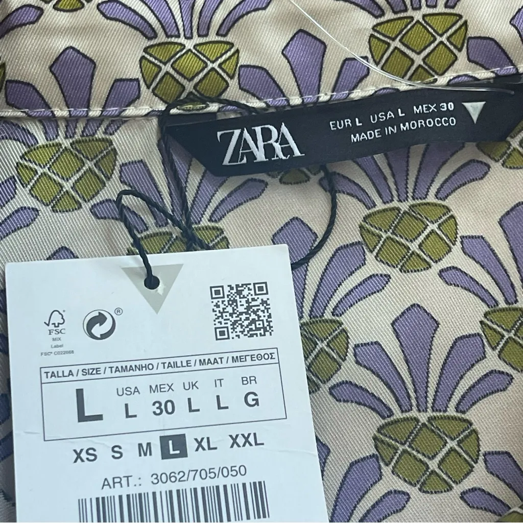 Zara Pineapple Jade Green Purple Satin Pajama Style Cropped Top front tie shirt - Image 14