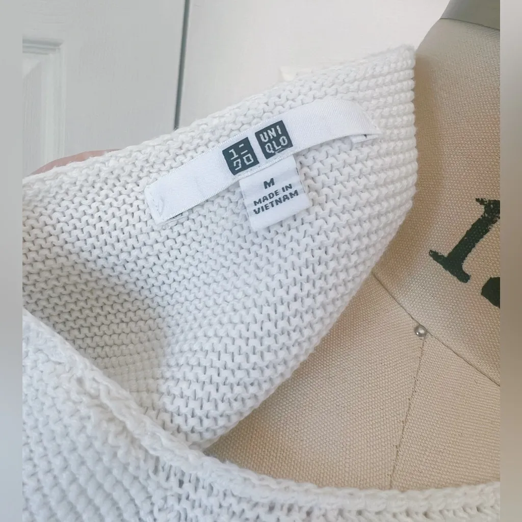 Uniqlo 3D Knit Cotton Dolman 3/4 Sleeve Sweater in Off White - Image 8