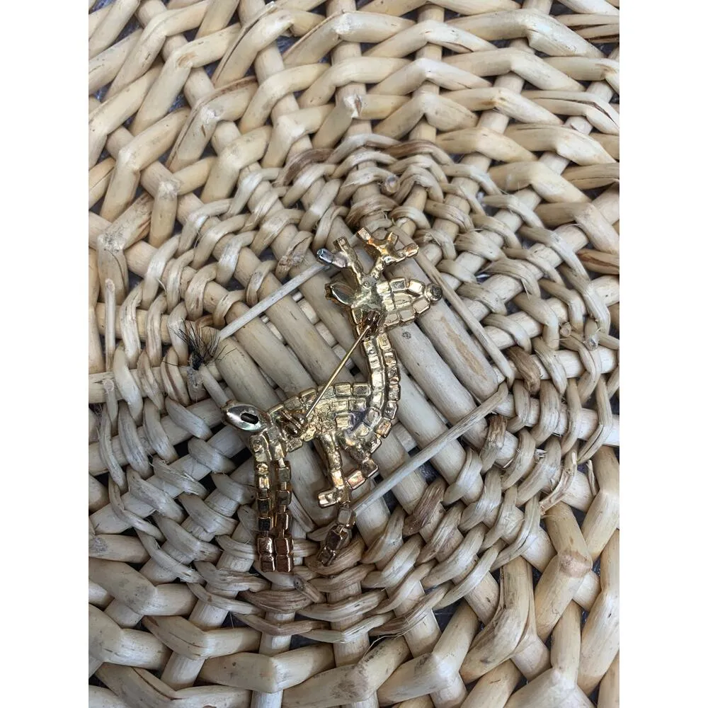 Rhinestone Reindeer Brooch Articulated Legs Gold Green Red Rhinestones - Image 2