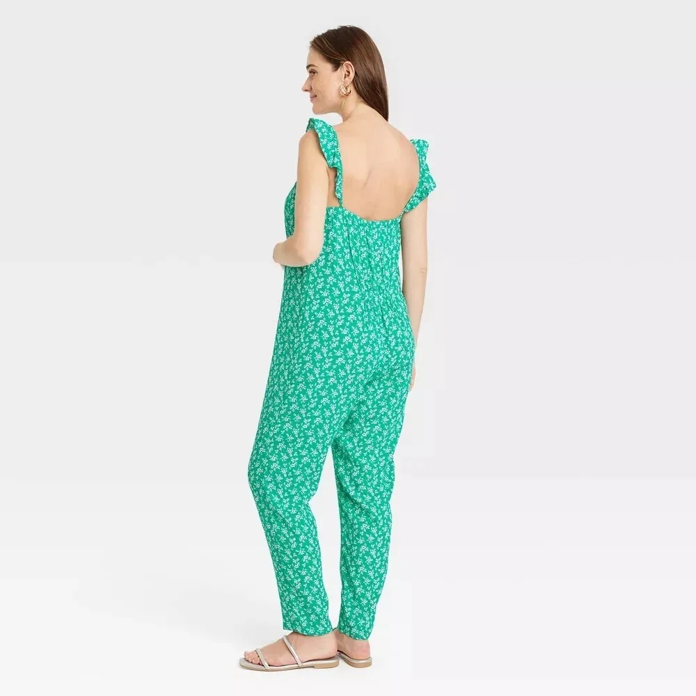 The Nines by Hatch Green Floral Ruffle Strap Jumpsuit Size XXL Maternity Boho - Image 6
