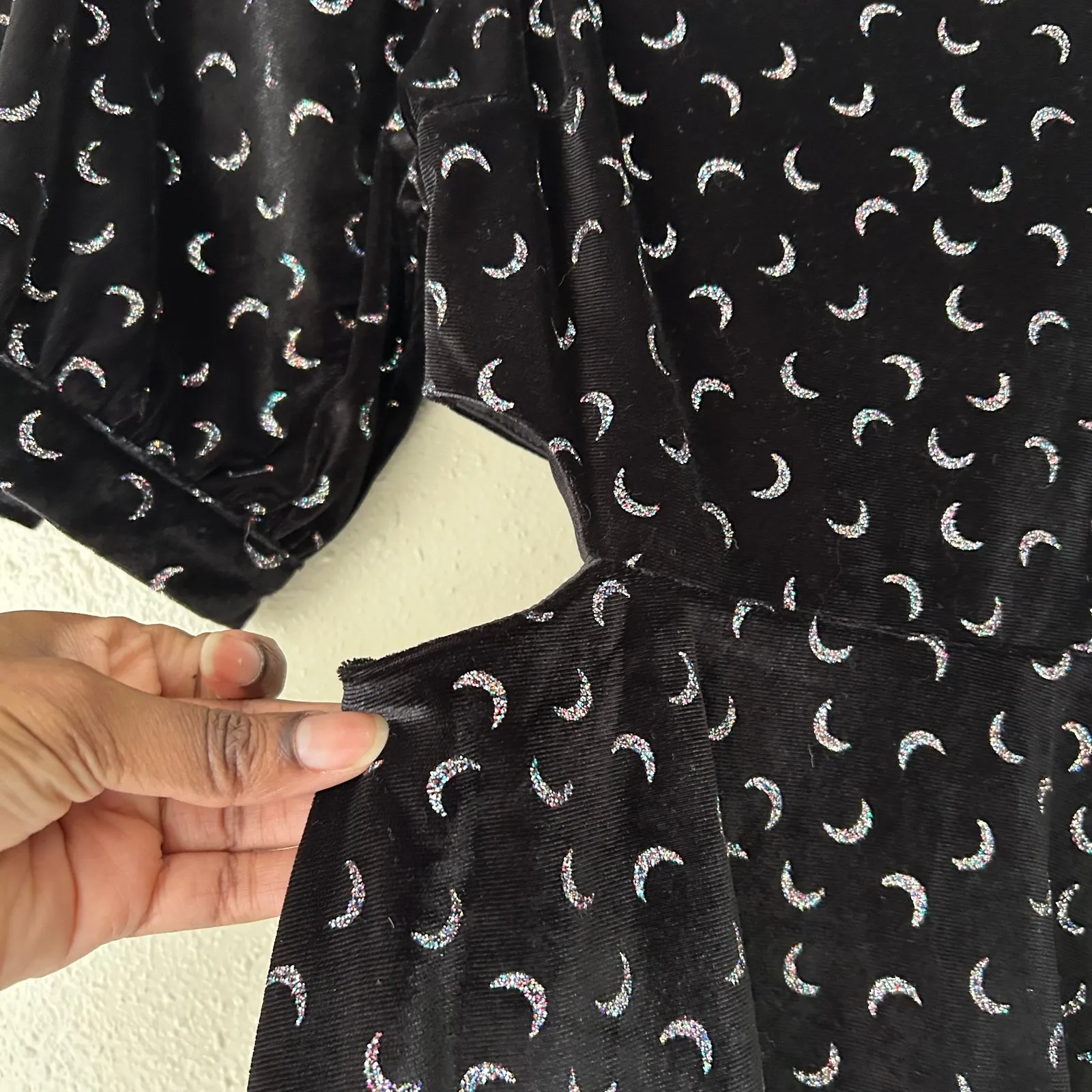 Altar'd State Black Velvet Silver Sparkly Crescent Moon Cutout Dress Size Small - Image 6