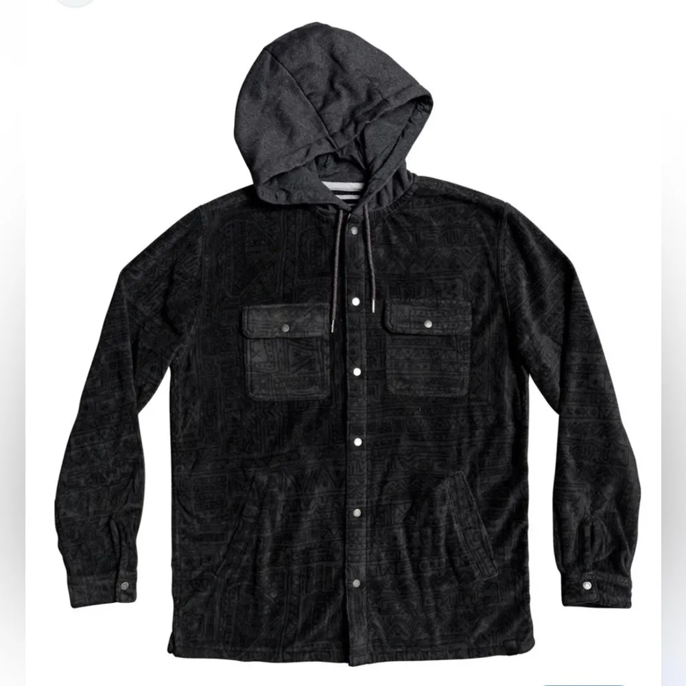 Romwe Black black  hooded Button Up Shirt Jacket Shacket Sz M  full button - Image 3