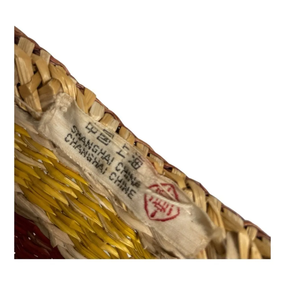 Vintage Rainbow basket hand woven in Shanghai China 16 x 11 Pink - Image 6