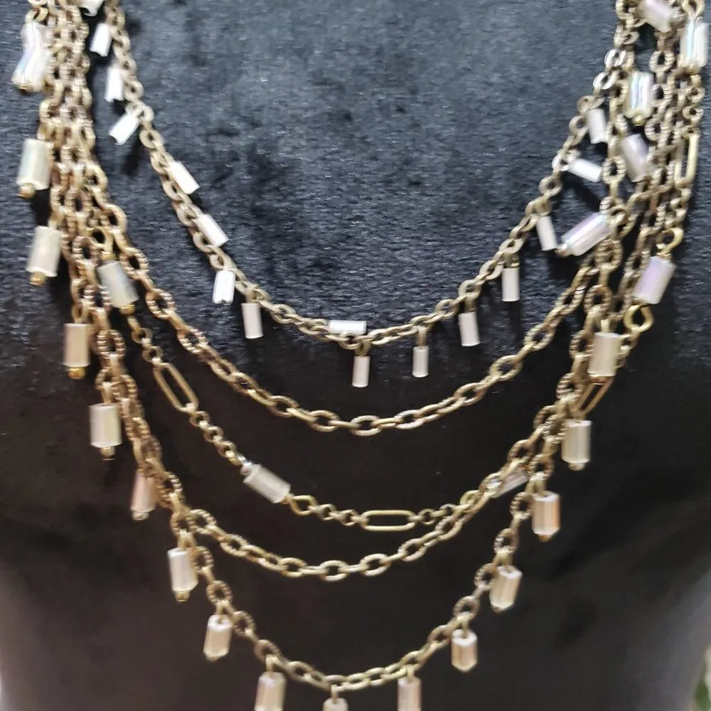 Coldwater Creek Marked Layered Five Strand Gold Tone Glass Beads Necklace - Image 4