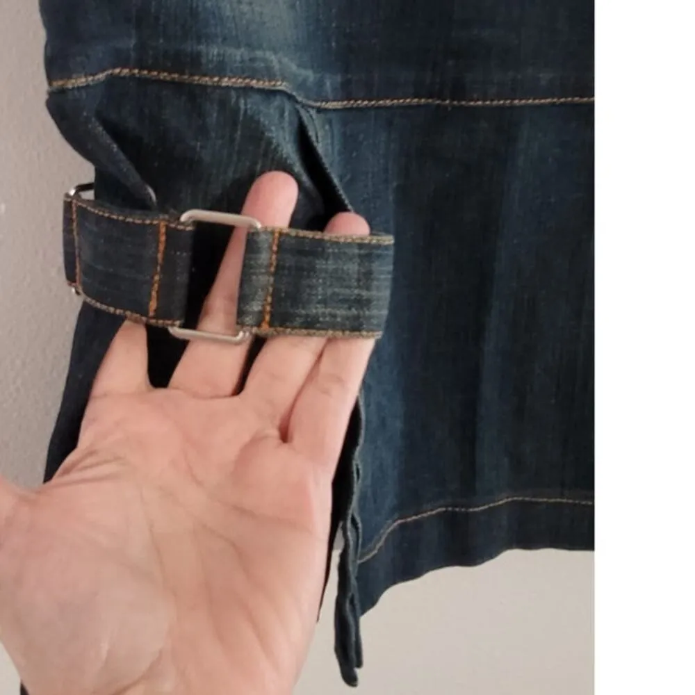 Vintage Emporio Armani Simin T Spa Denim Buckle Front Back Flaps Mini Skirt 6 - Image 10