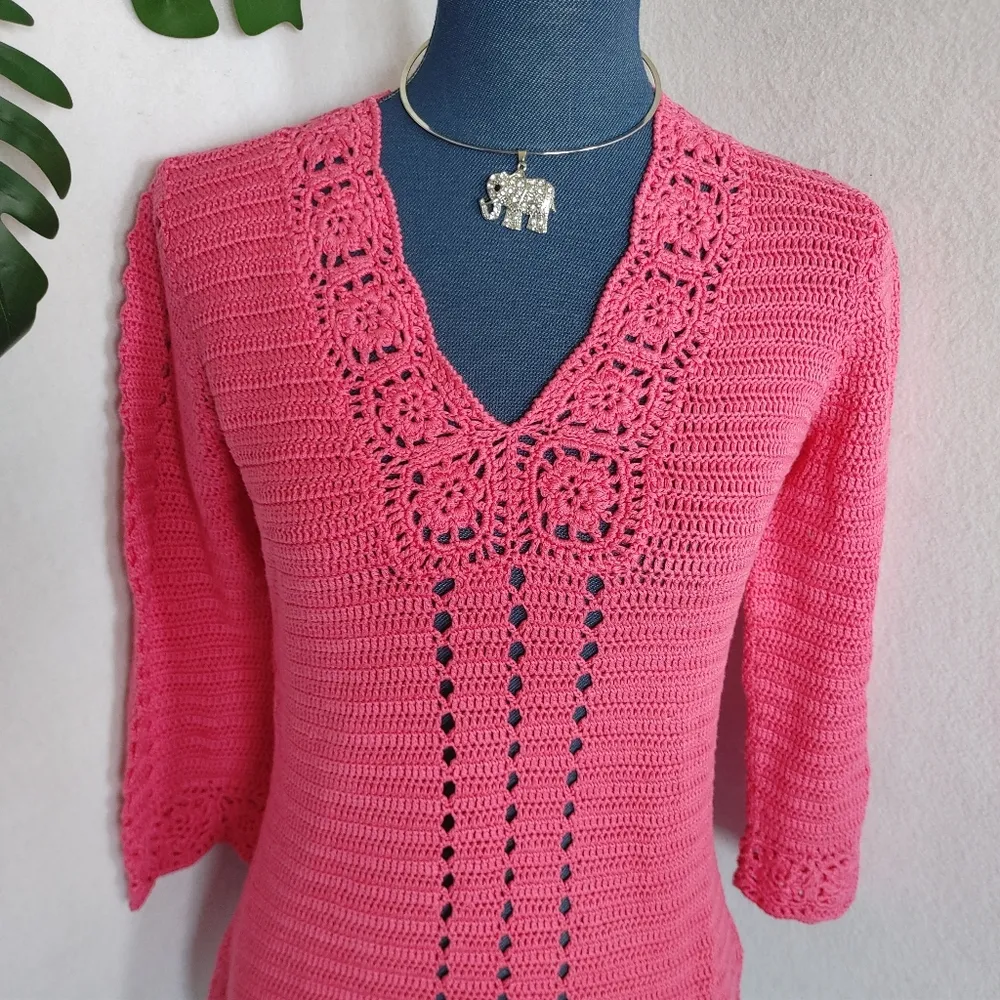 🎉HP🎉 Lilly Pulitzer Fuchsia Pink Crochet Cotton Sweater - Image 2