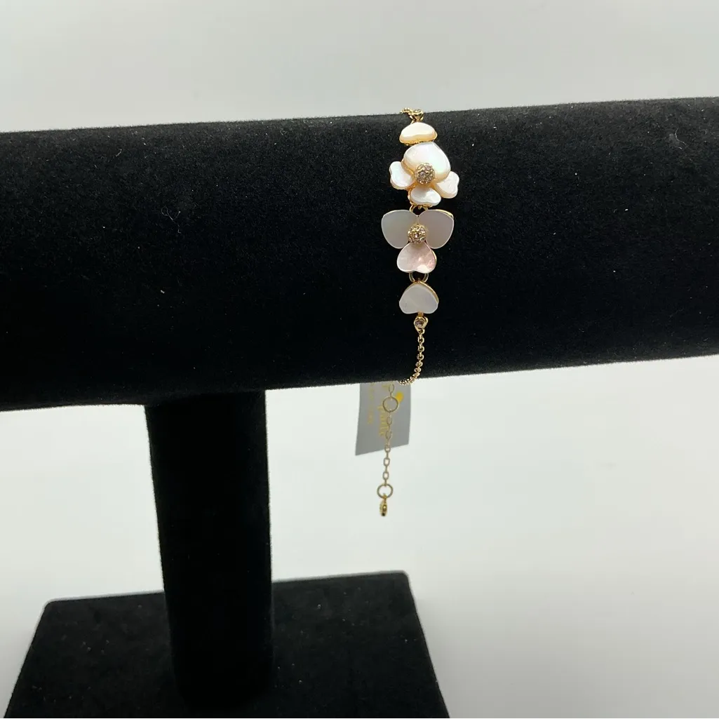 Kate Spade New York Flower Charm Bracelet Mother of Pearl Gold Tone NWT - Image 6