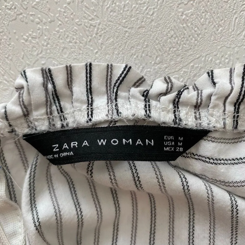 ZARA Woman Striped Floral Lace Blouse | Peplum Hem Long Sleeve Top Size M - Image 3