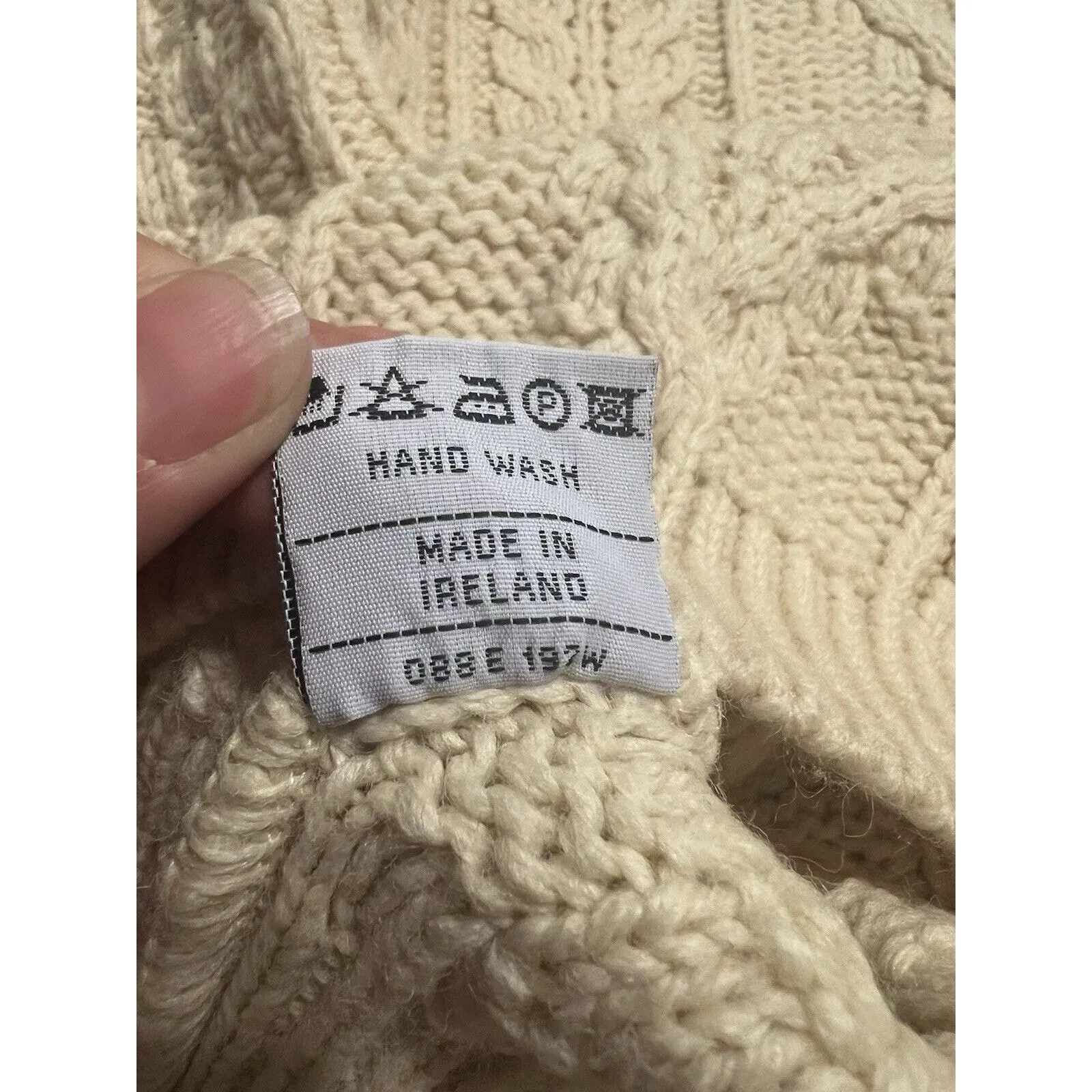 WOOL CABLE KNIT FISHERMAN SWEATER Small Vintage STANDUN SPIDDAL IRELAND - Image 8