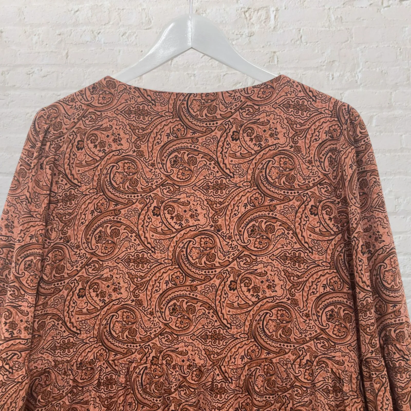 Lucky Brand Rust Orange Paisley Babydoll Dress M Boho Flowy Tiered - Image 5