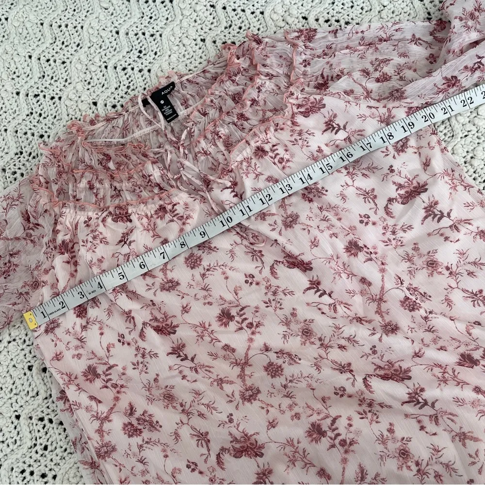 Aqua Floral Print Tie Front Long Sleeve Blouse Pink (XSmall) - Image 6