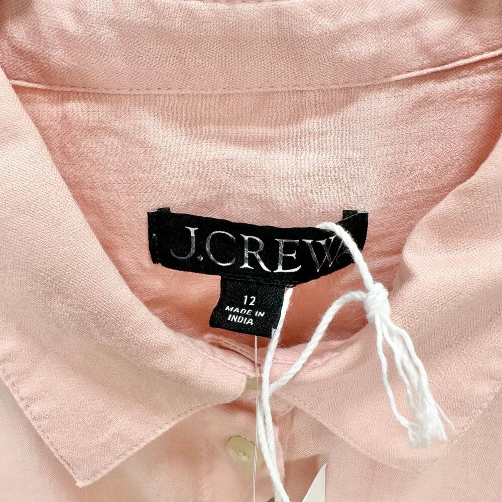 J.Crew Herringbone Twill Button Up Shirt Classic Cotton Peach Pink US 12 NWT - Image 10
