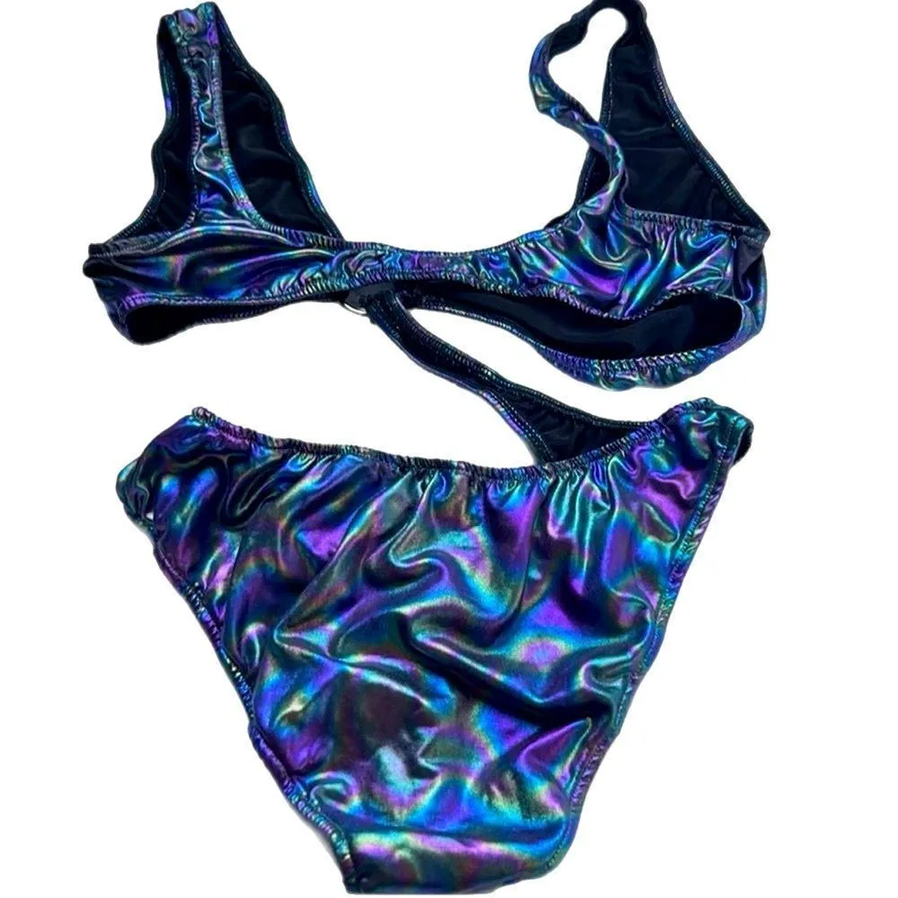 Dolls Kill | Club Exx | Sick Hypnotic Cut Out Bodysuit Black/Purple Holographic - Image 4