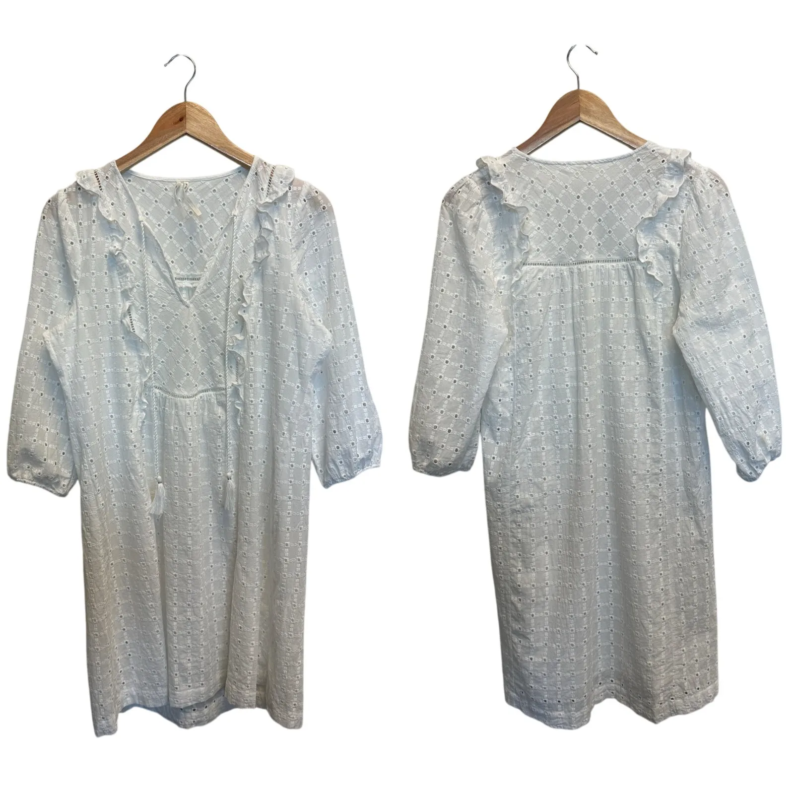 Anthropologie Sz 8 Thames White Eyelet Ruffle Peasant Dress Boho Cottage Prairie - Image 2