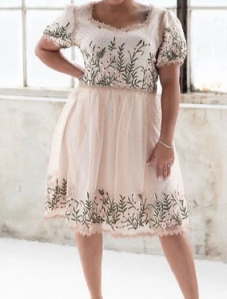Belle Terre Cream, Blush, Tan, Green Lace Embroidered Floral Dot Tulle Dress. Pink Size XXL - Image 12