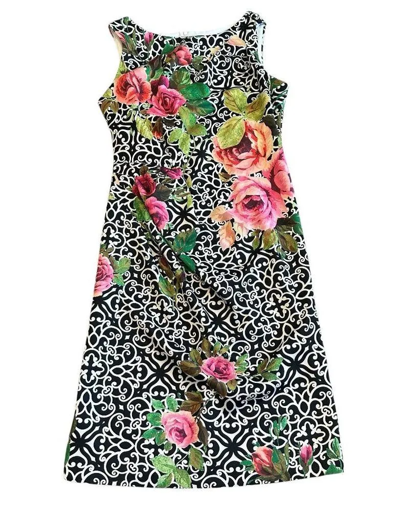 Joseph Ribkoff Fitted Scuba Sheath Dress Floral Print Sleeveless Stretch Size 12 - Image 2