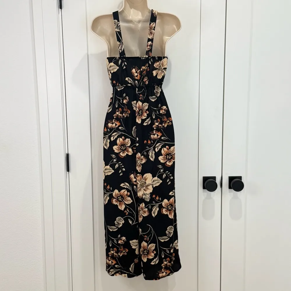 Saltwater Luxe Floral Jumpsuit Cropped Wide Leg Black Small Boho Hippie Beachy - Image 6