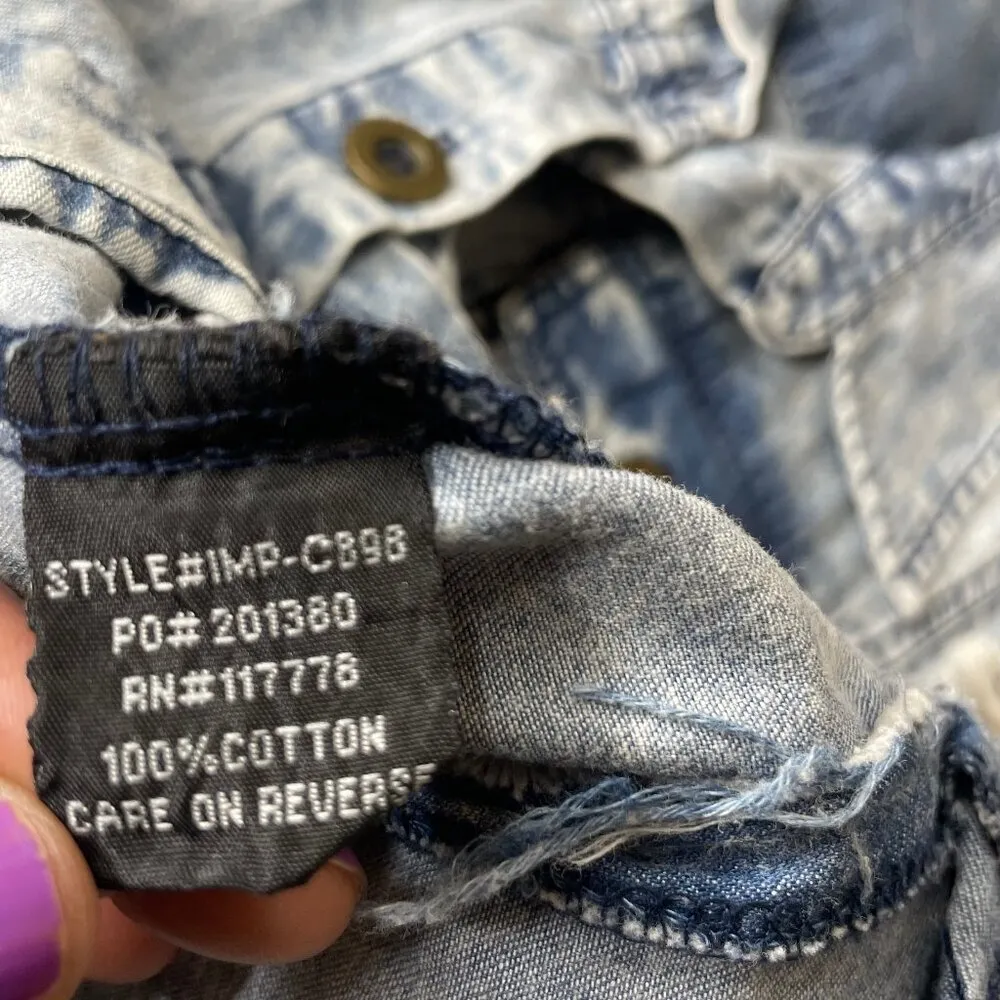 Love Stitch Light Acid Wash Distressed Denim Vest Y2K 90's Sz S Blue - Image 7