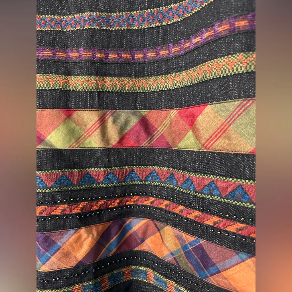 Coldwater Creek Jacket Women 10 Black Denim Ribbon Embellished SouthWestern - Image 3