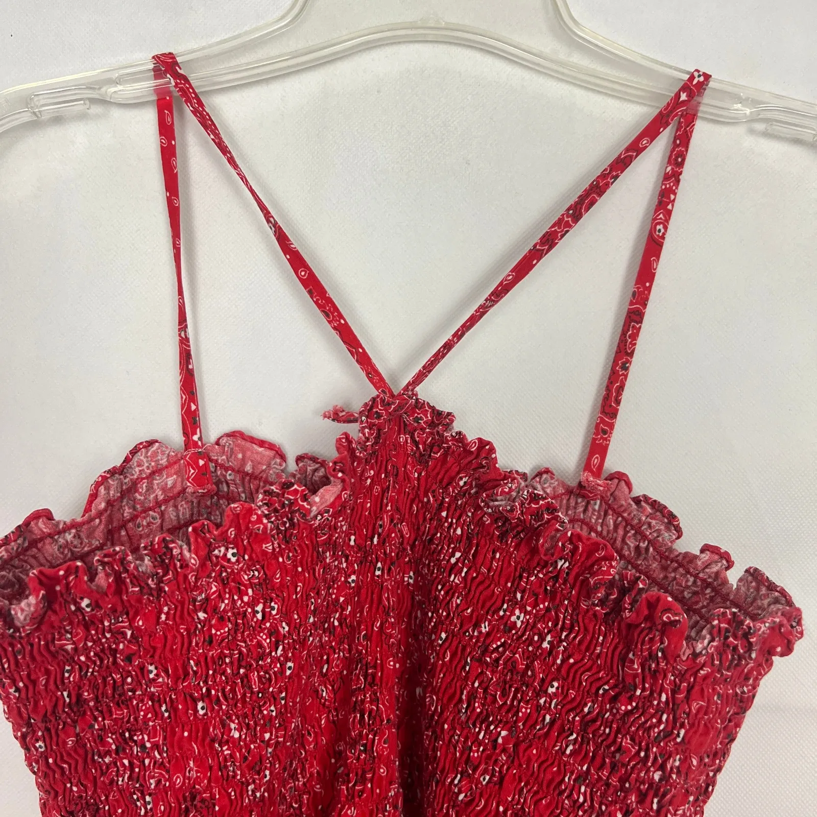 Women's Handkerchief Print Smocked Red Maxi Dress Size S/M - Image 2