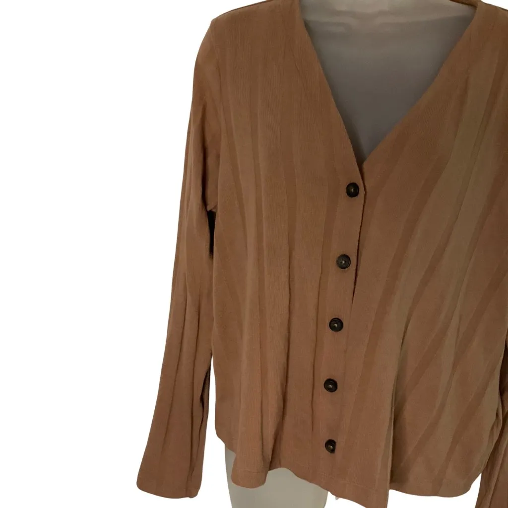 Madewell Ribbed Camel Cardigan V-Neck Long Sleeve Button-Front Womens Size L - Image 7
