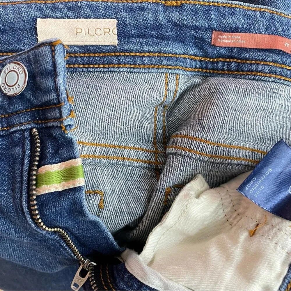 Anthropologie Pilcro Embroidered Slim Boyfriend Crop Cropped Stretch Jeans 28 - Image 12