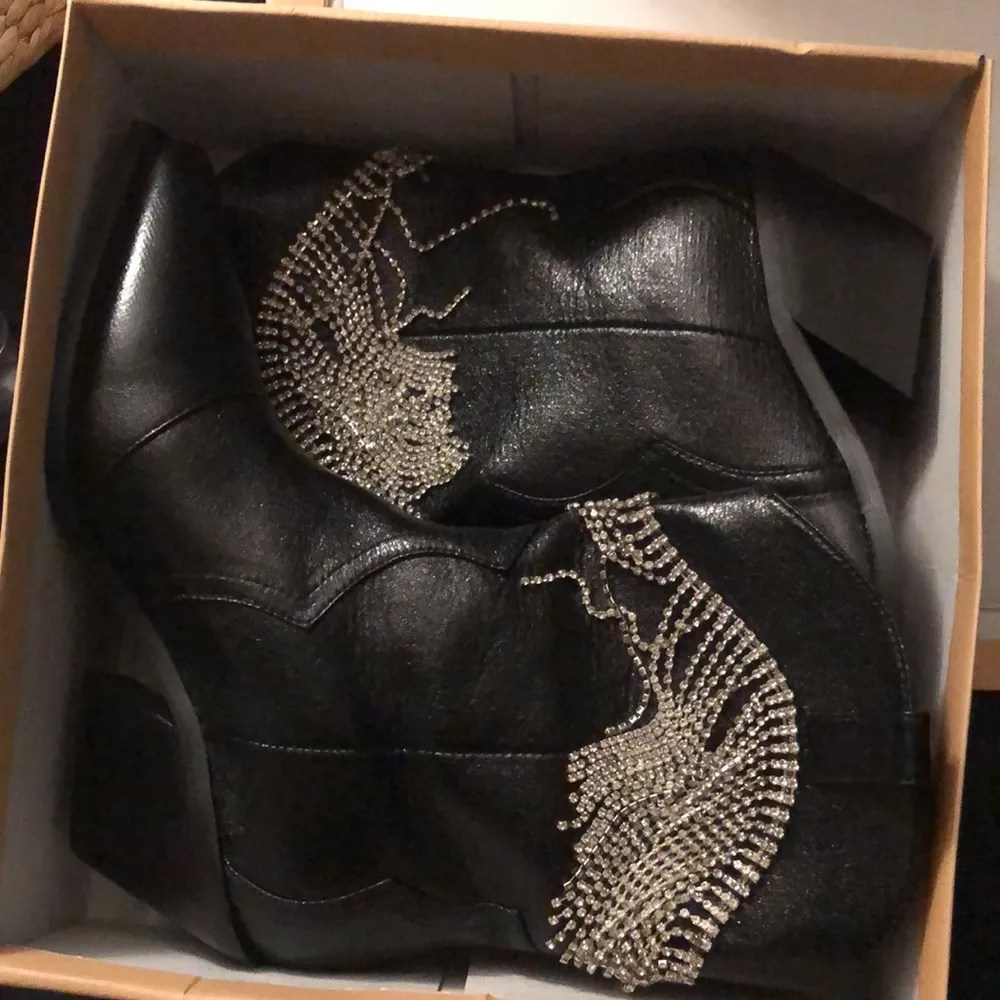 NEW IN BOX Billini Elton Black Crinkle Diamanté Rhinestone Fringe Cowboy Boots 7 - Image 8